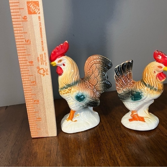 VINTAGE CERAMIC ROOSTER HEN CHICKEN SALT PEPPER SHAKERS JAPAN. - Picture 12 of 13